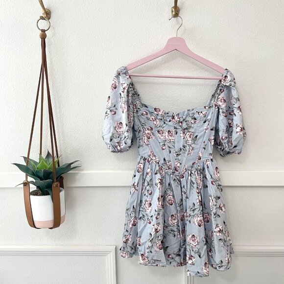 Bardot Kiah Corset Mini Dress Blue Rose Floral Linen Size XS US 2 - Picture 2 of 7